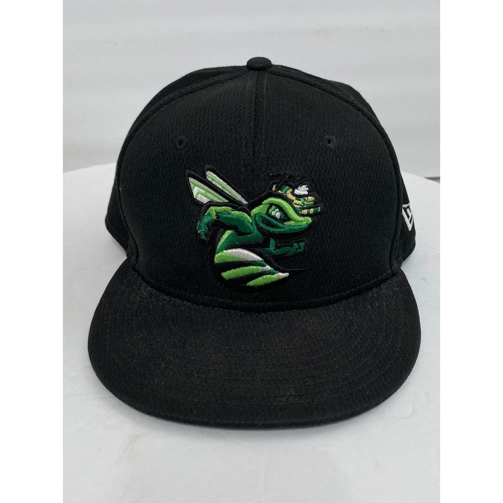 New Era 59FIFTY Burlington Bees MiLB Fitted Hat Black Green‎ Size 7 1/4 Cap